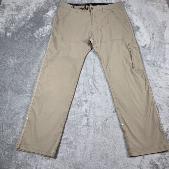 Prana Pants Mens 36x30 Beige Zion Stretch Cargo Convertible Roll Up Hiking - Picture 1 of 9